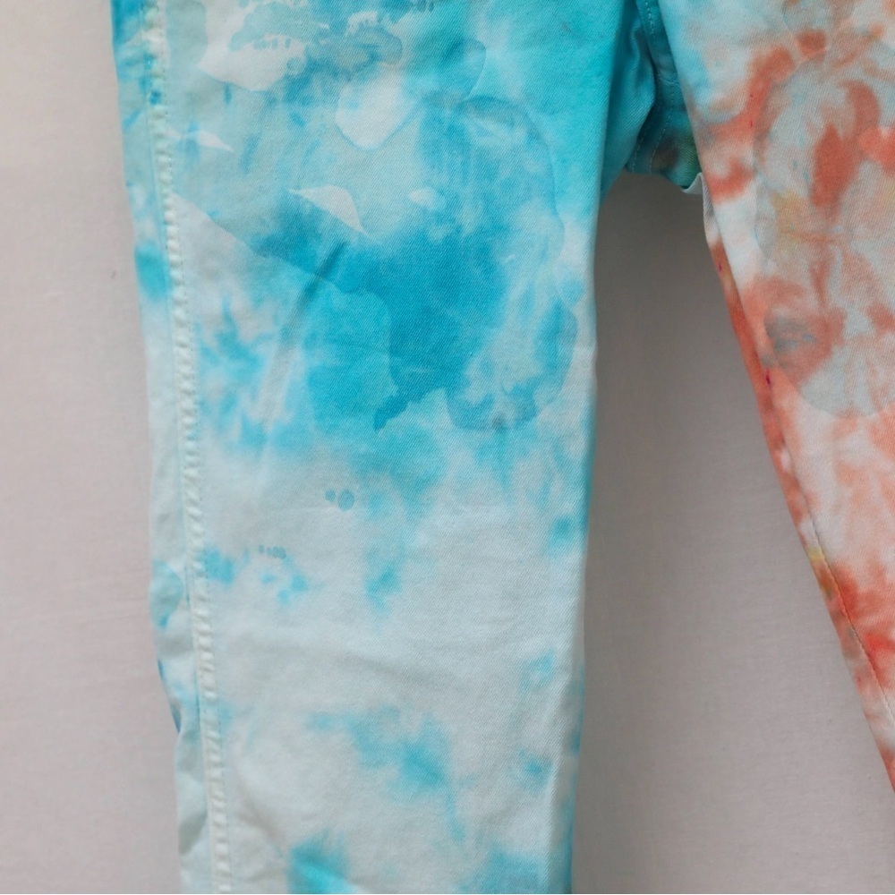 H&M tie dye skinny ankle jeans blue orange asymmetrical 30 rave festival fun - Picture 7 of 9